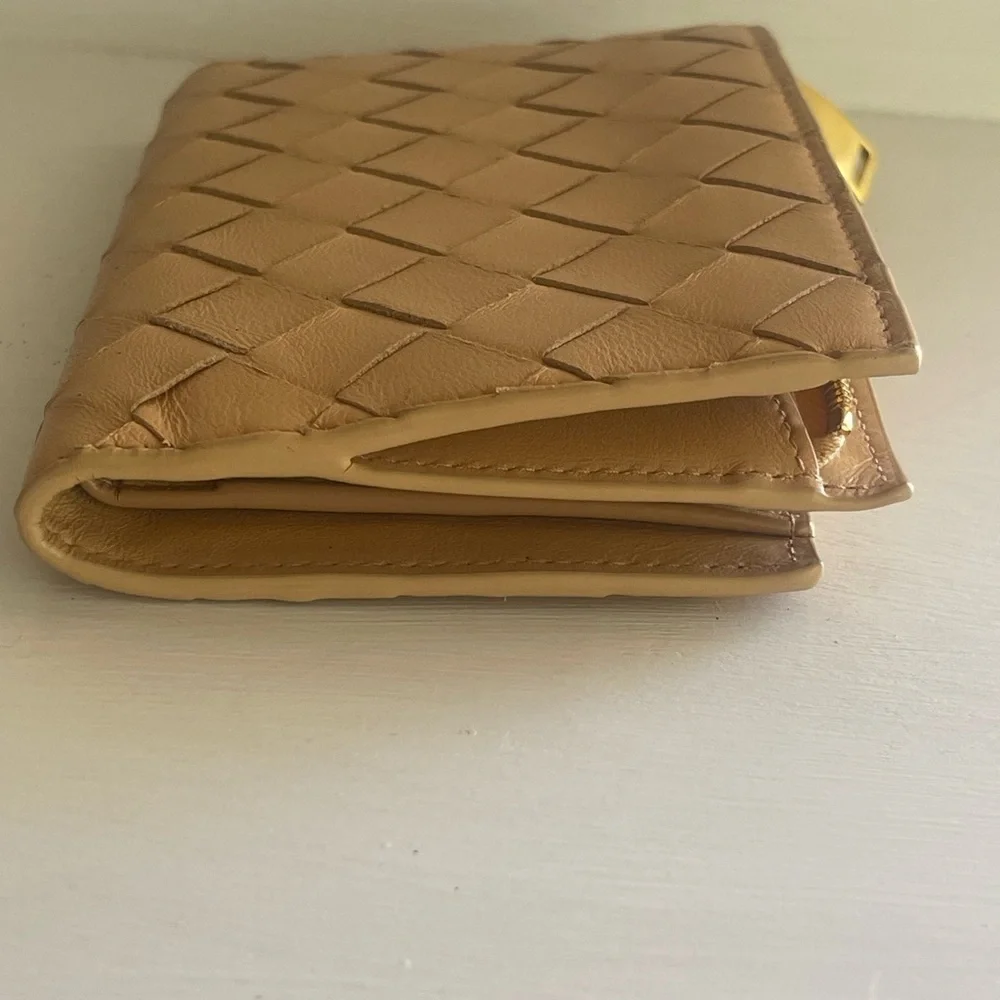 Bottega Veneta Pale Brown Intrecciato Bifold Wallet.